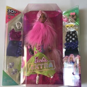 Barbie Extra 30 looks doll with Pink Feather Jacket with Neon Green Skirt